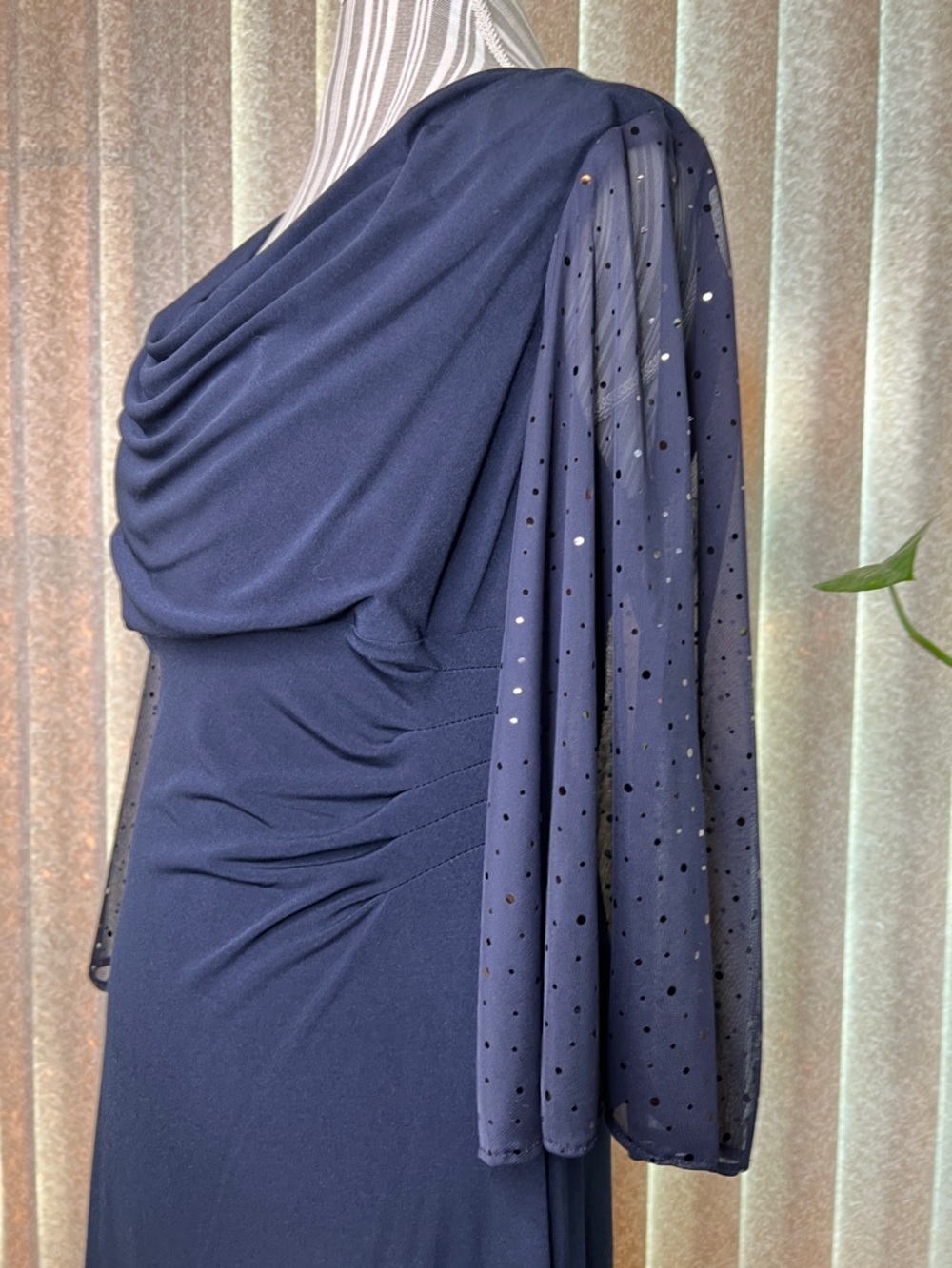 Connected Dress semi formal classic navy draping at neckline, waist, sleeves - Picture 7 of 12